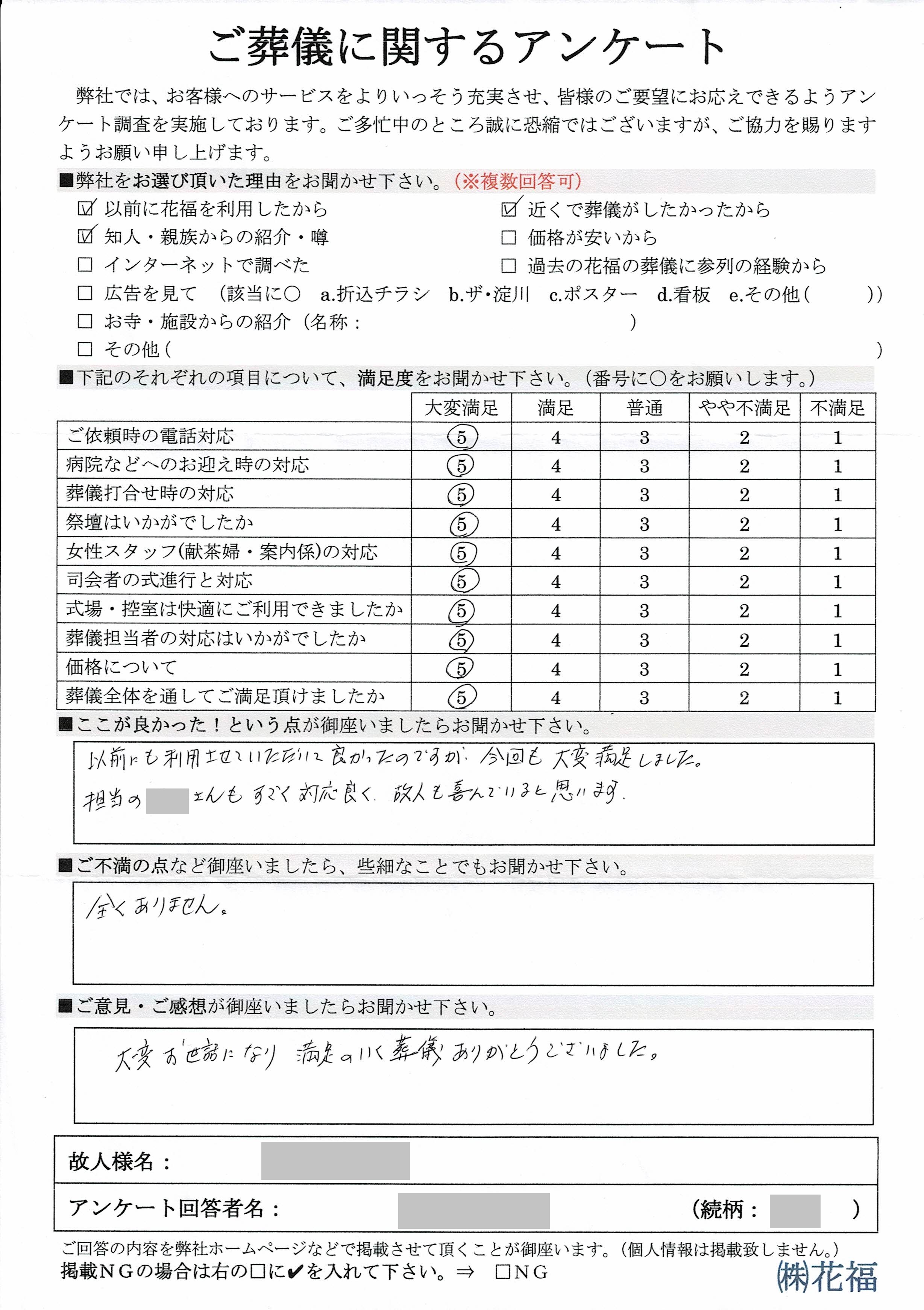 淀川区西三国 ｈ様 以前にも利用させていただいて良かったのですが 今回も大変満足しました 公式 家族葬ホールみくにの里 株 花福 大阪市淀川区 豊中市でのご葬儀 家族葬